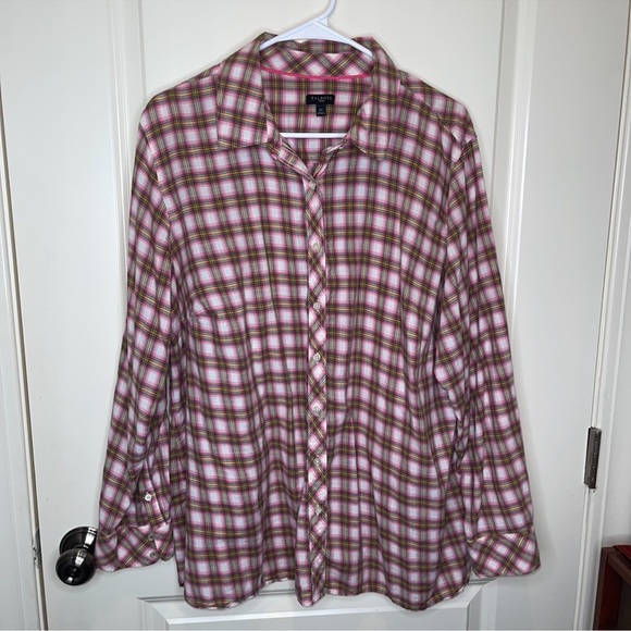 Talbots Plus Pink Plaid Cotton Button Down Blouse 2X - Picture 14 of 15